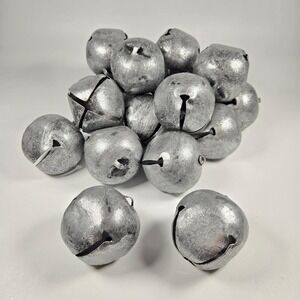 Jingle Bells 20 Metal Ringing Rustic Sparkle Silver Glitter Christmas 2.5"x2.3"